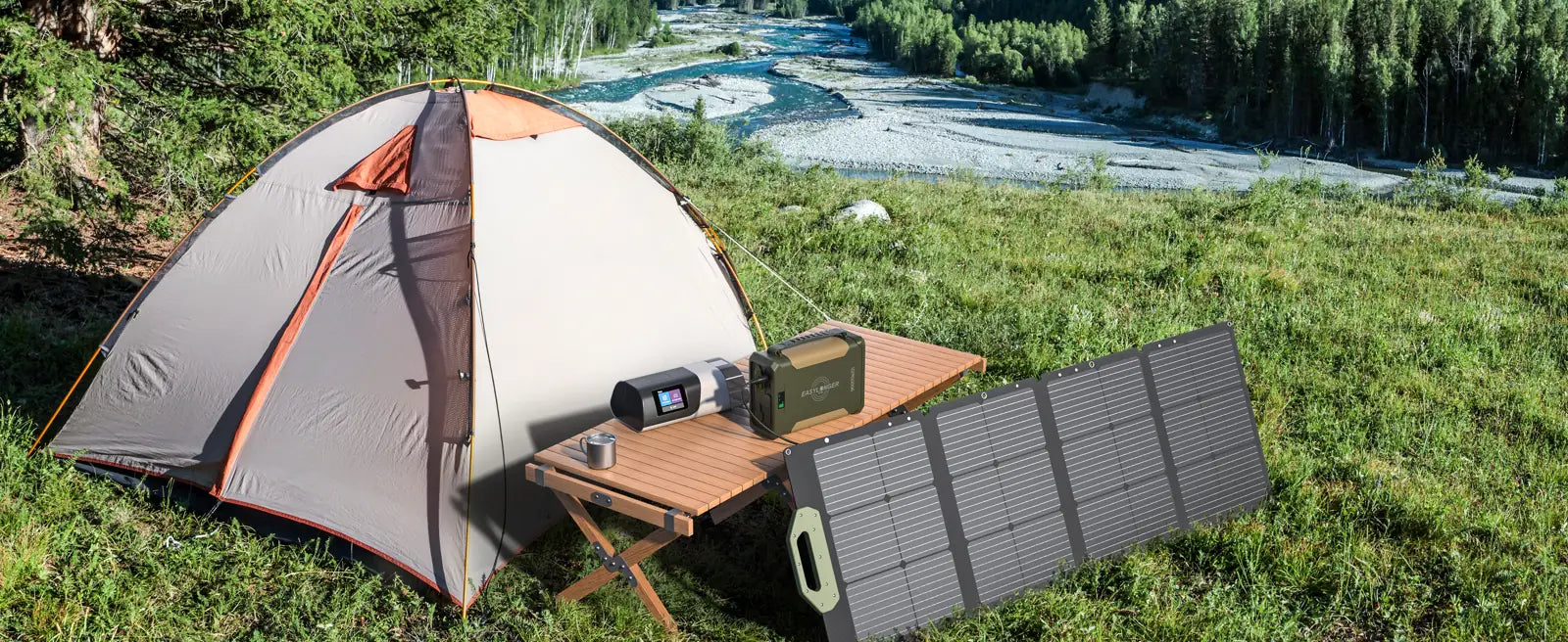 An ES960 charging from a folding solar panel